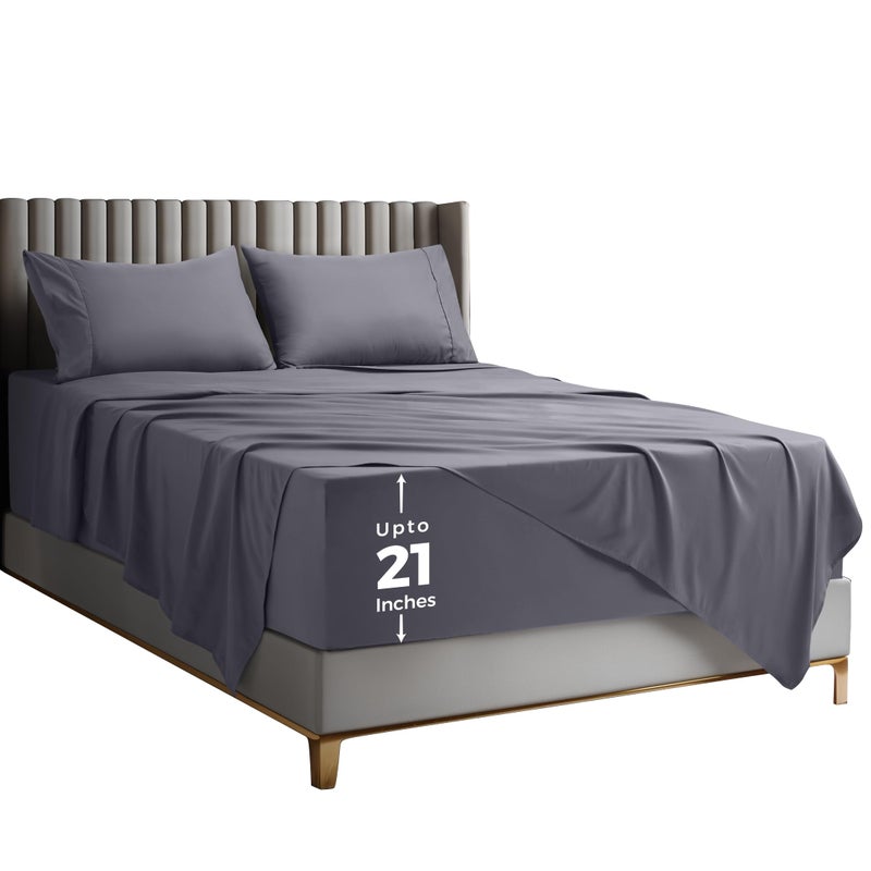 Utopia Bedding King Size Deep Pocket Sheet Set â€“ Fits Mattresses Up to 21 inches â€“ Cooling, Soft & Breathable â€“ Oeko-TEX 4 Piece Bed Sheets (Grey) - Image 1